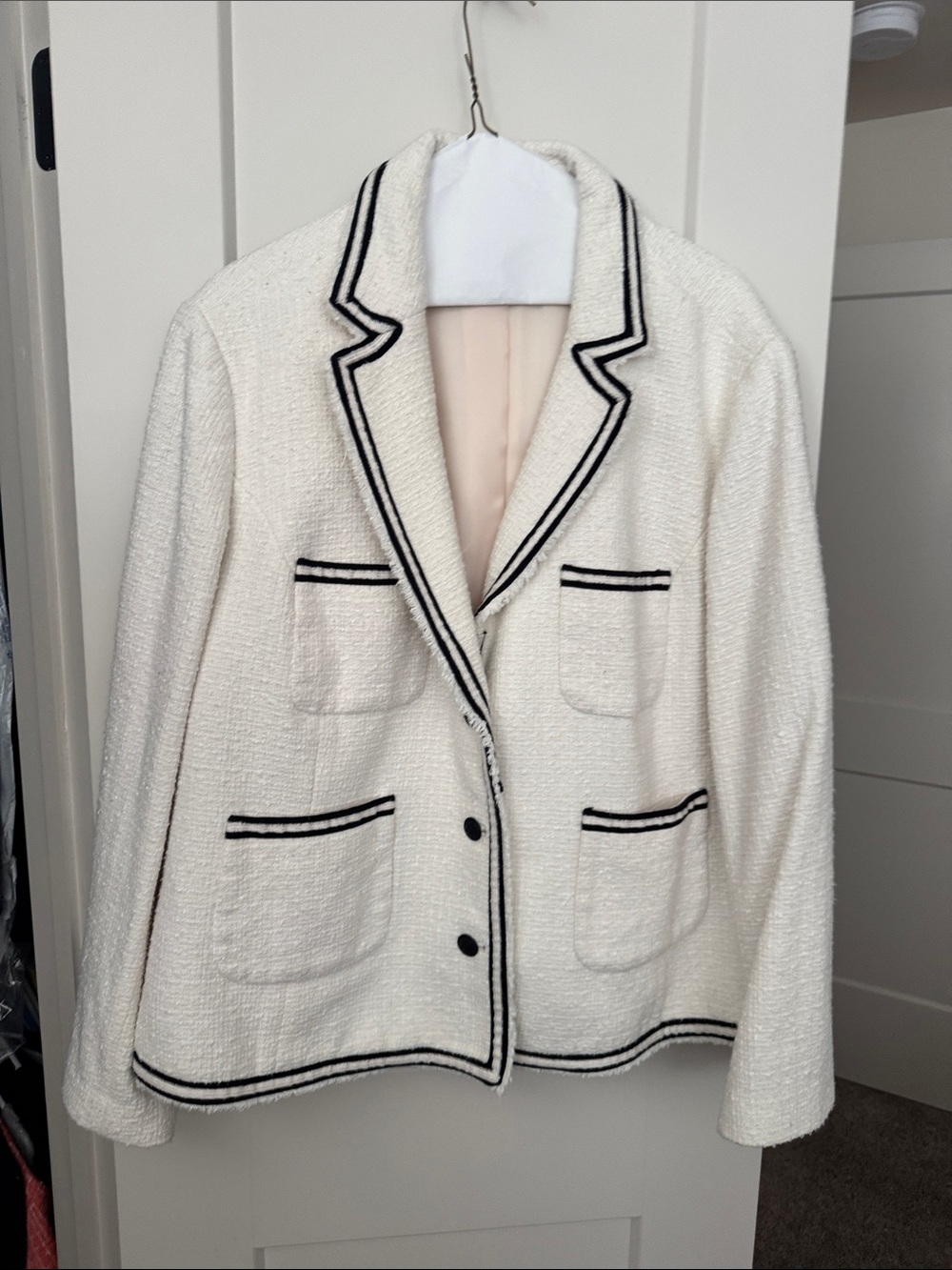 Talbots Cream Bouclé Blazer with Black Trim